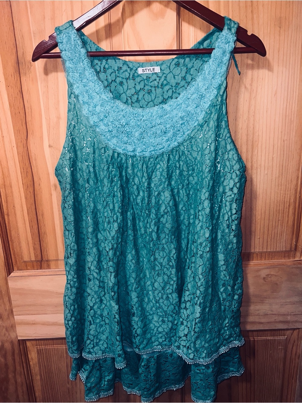 STYLE Teal Lace Camisole Tank with Crochet Neckline
